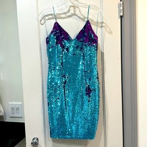 Aidan Mattox Aqua / Fuschia Sequin Dress - Size 2